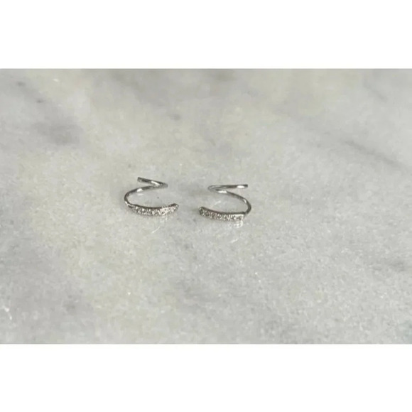 COPY - COPY - Sterling Silver Crystal Paved Twist Faux Double Loop Hoop Earring… - Picture 3 of 7